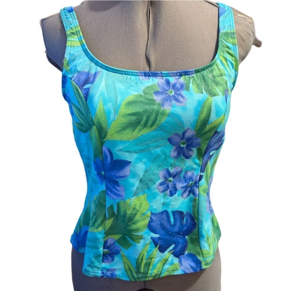 Women's vintage tropical print tankini swim top size 12